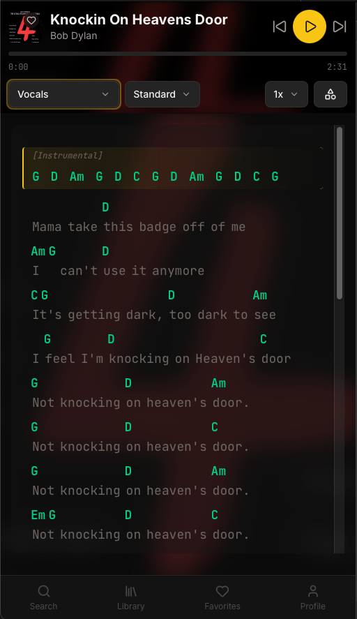 Smart Guitar mobile player view